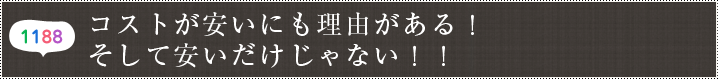 コストが安いにも理由がある！そして安いだけじゃない！！